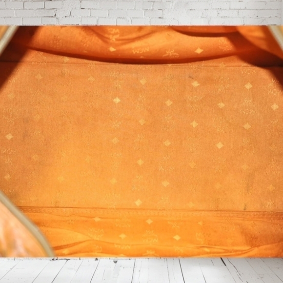 MCM Visetos Leather Boston Bag Brown Unisex Vintage - Picture 15 of 17